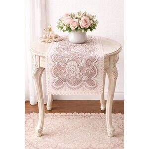 Bess Vintage Lace Table Runner NEW Pink Floral Cottagecore Farmhouse 13x45 USA